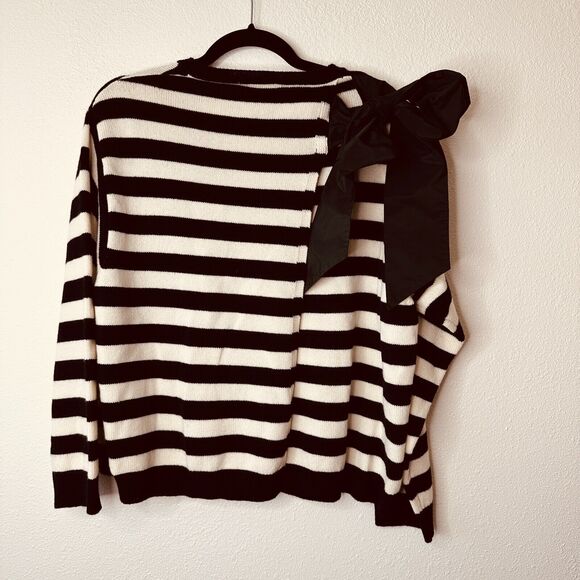 Valentino Off White & Black Horizontal Stripe Open Back Satin Shoulder Tie Top L - Picture 5 of 16